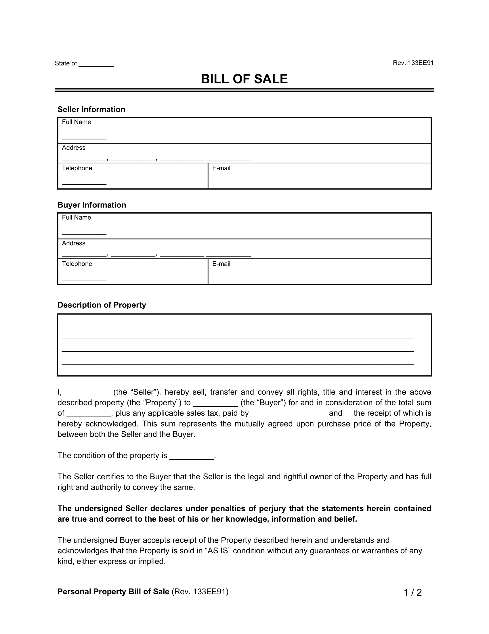 Free Bill Of Sale Templates PDF Word Free Bill Of Sale Templates PDF Word