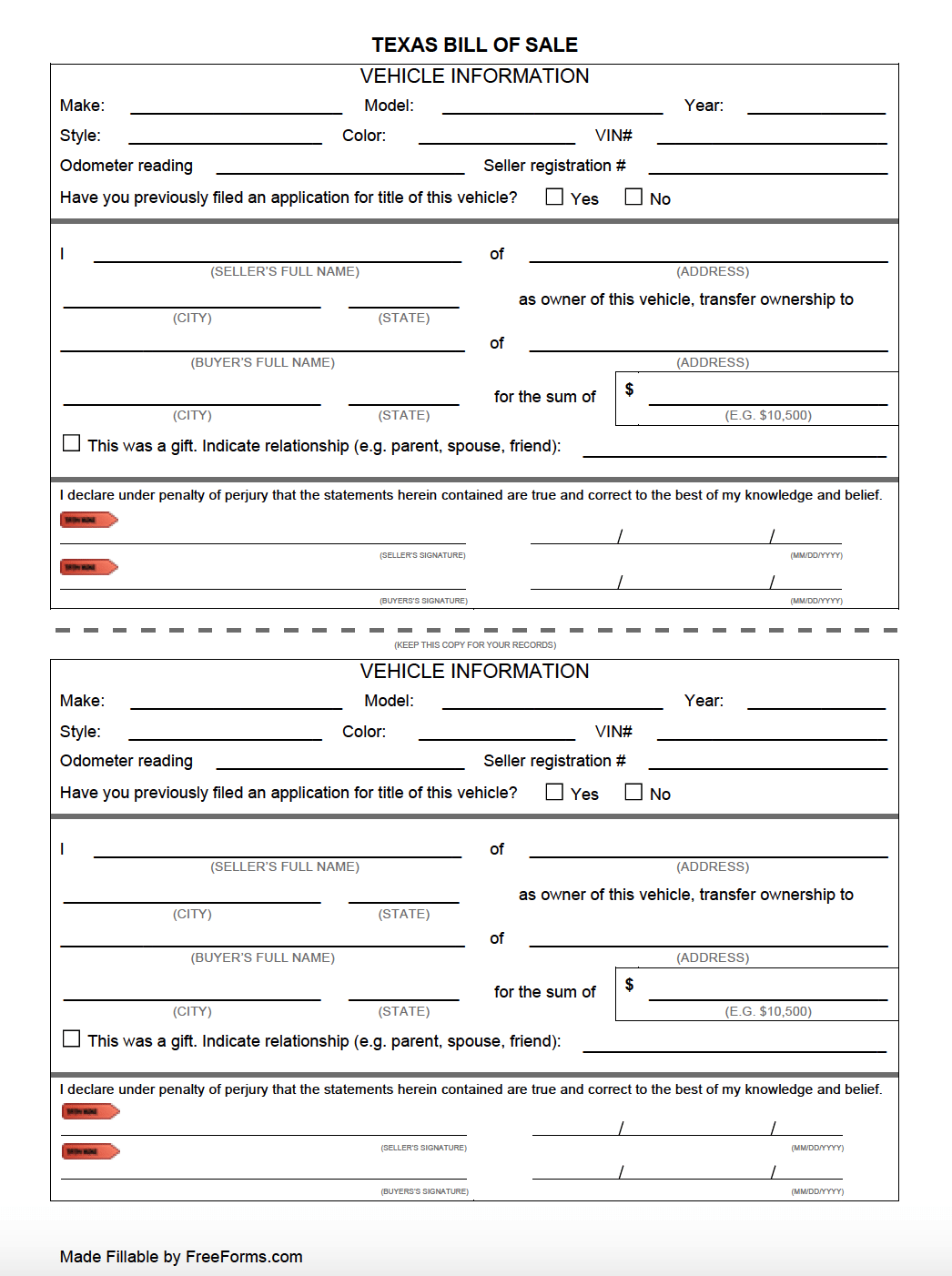 Free Texas Bill Of Sale Forms PDF Free Texas Bill Of Sale Forms PDF