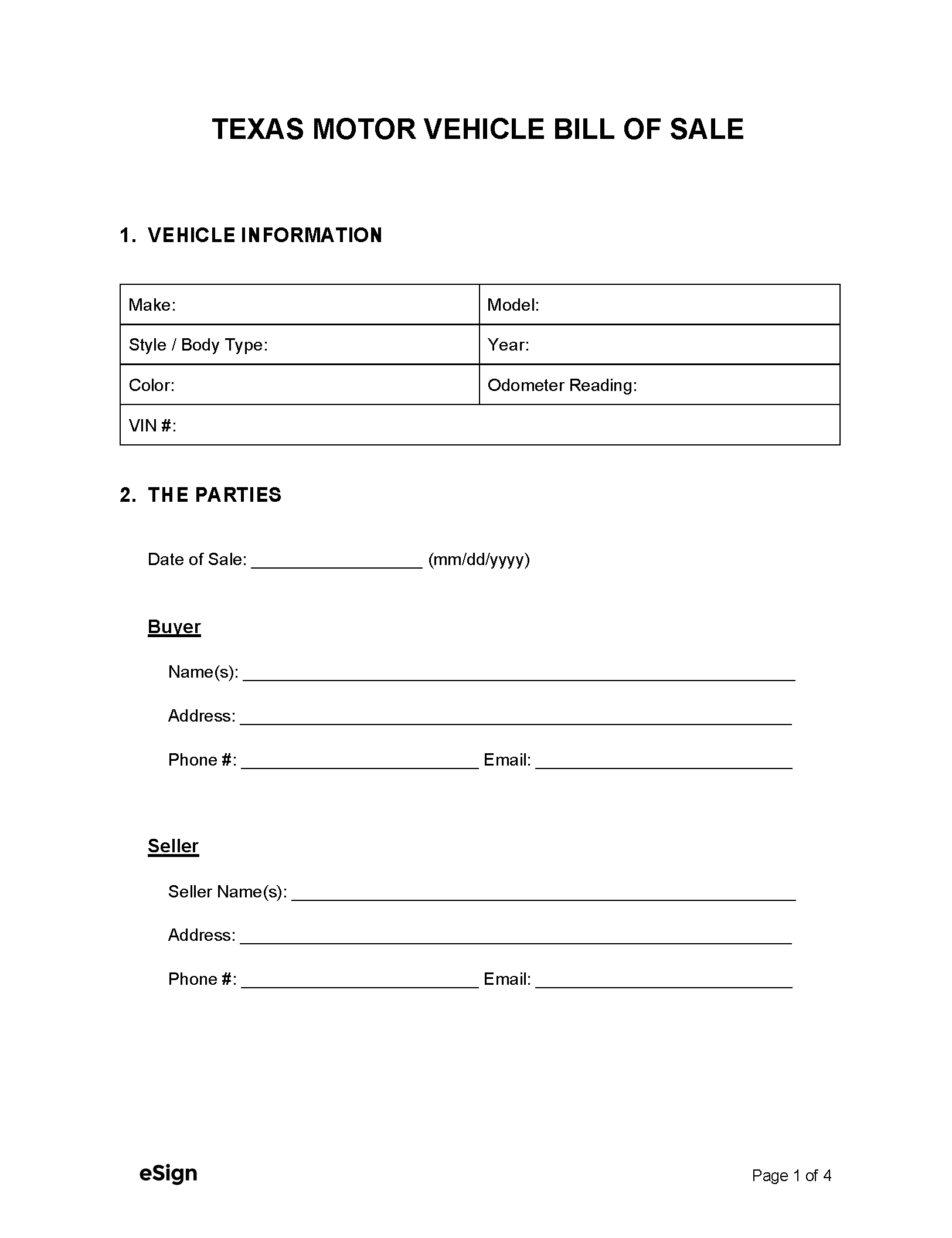 Bill Of Sale For Truck