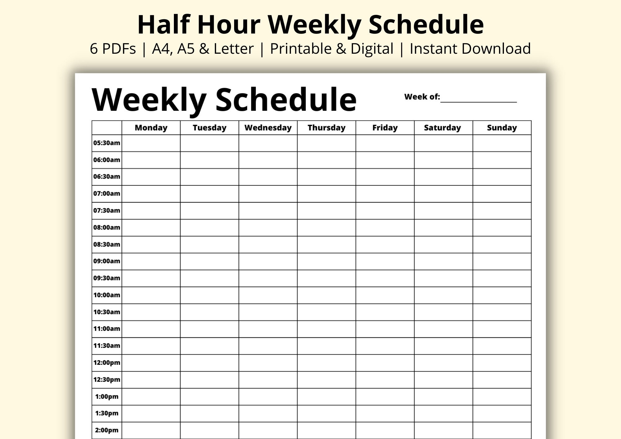 Half Hour Weekly Schedule 7 Day Planner Weekly Planner PDF Week At A Glance Weekly Agenda Tasks List Printable digital A4 a5 letter Etsy Half Hour Weekly Schedule 7 Day Planner Weekly Planner PDF Week At A Glance Weekly Agenda Tasks List Printable digital A4 a5 letter Etsy