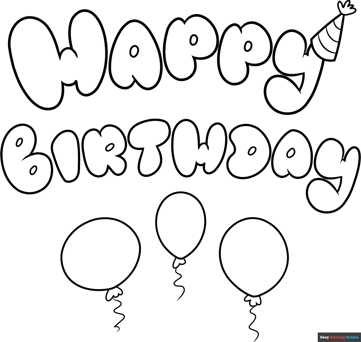 Happy Birthday In Bubble Letters Coloring Page Easy Drawing Guides Happy Birthday In Bubble Letters Coloring Page Easy Drawing Guides