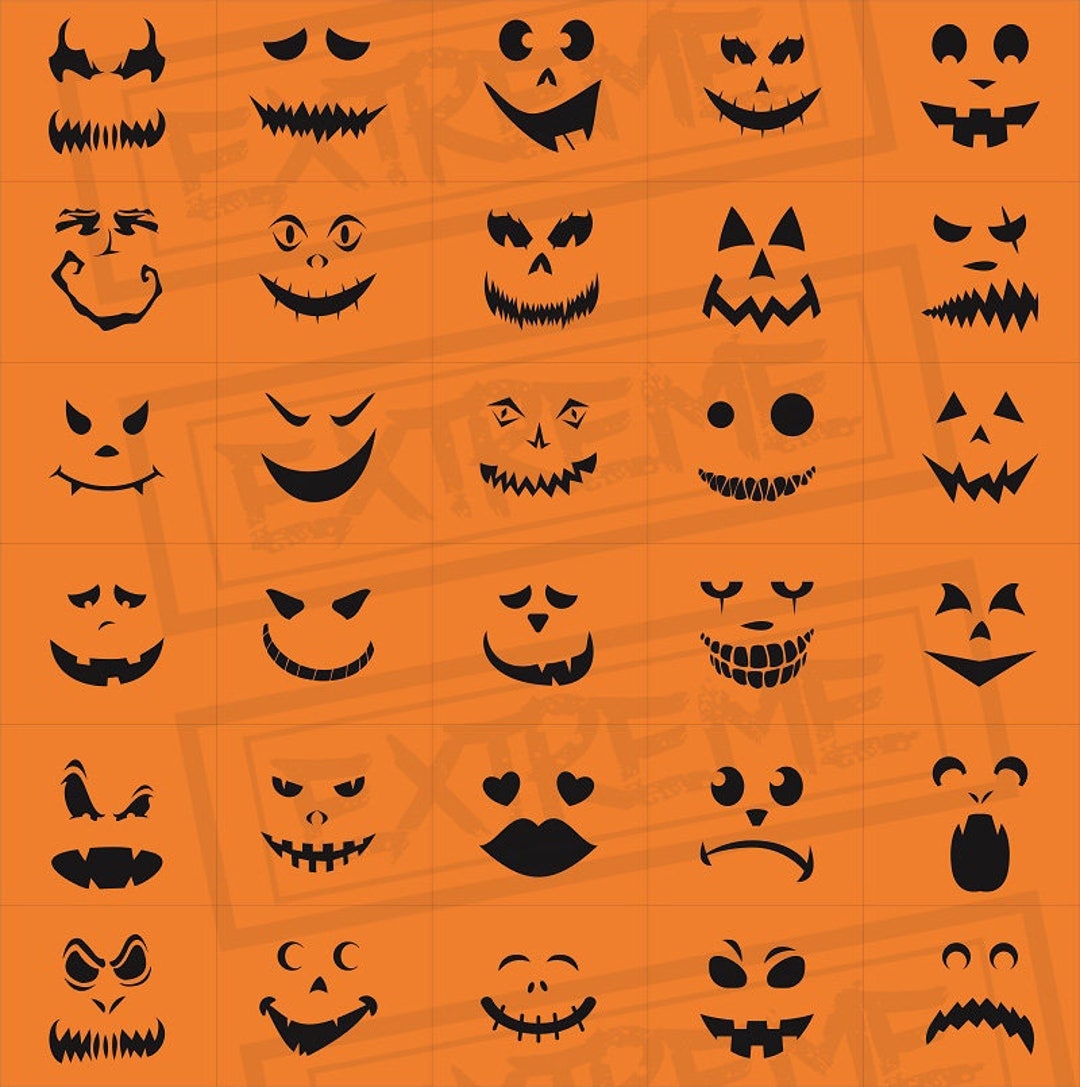30 Halloween Pumpkin Face Stencils Pumpkin Carving Stencils Monster Faces Clipart Jack O Lantern Templates Scary Faces Silhouette Etsy