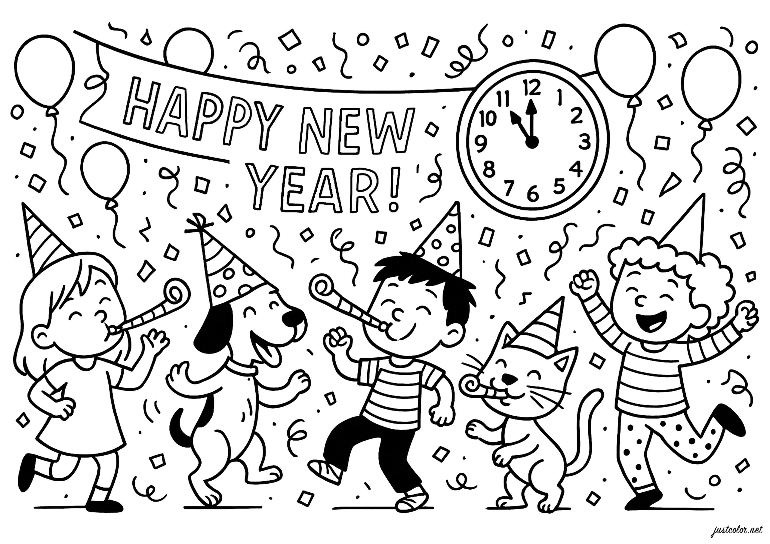 A Joyful Party To Celebrate With Friends Happy New Year Coloring Pages For Kids