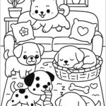 Dogs Playing In The Living Room Dog Coloring Pages