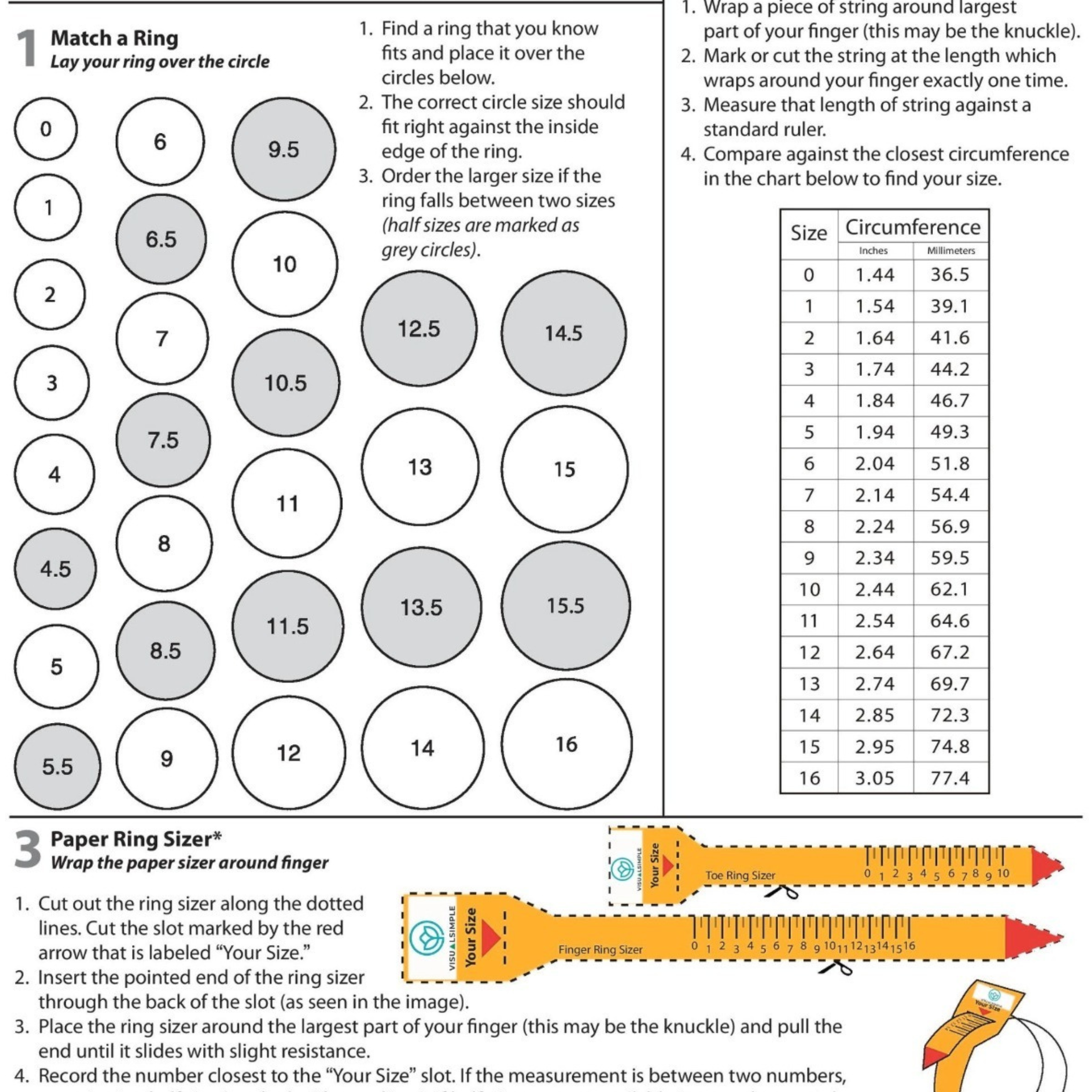 printable ring measurement chart