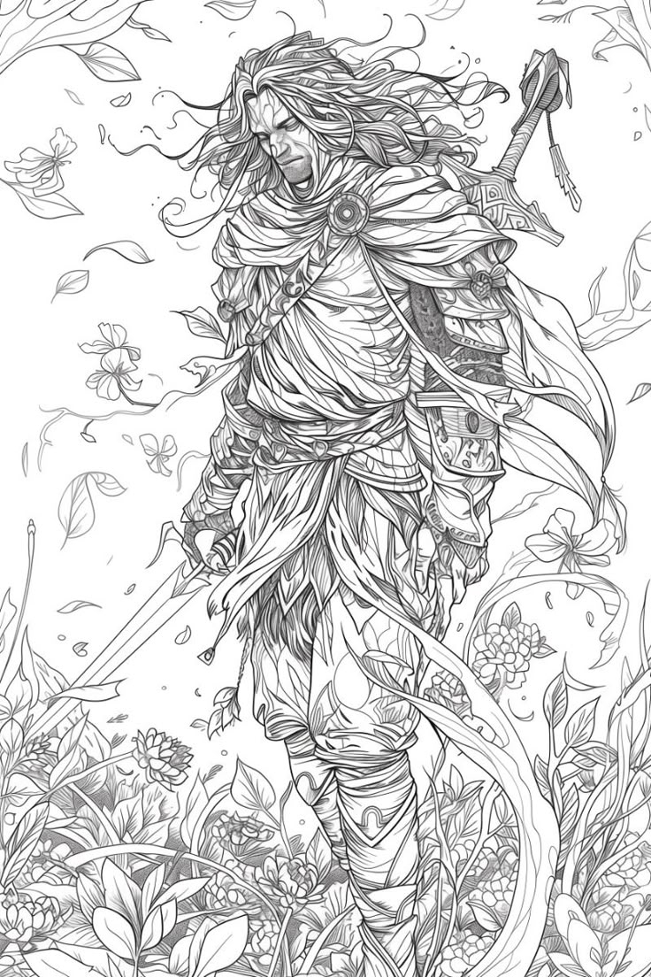 Fantasy Character Warrior Coloring Pages For Adults