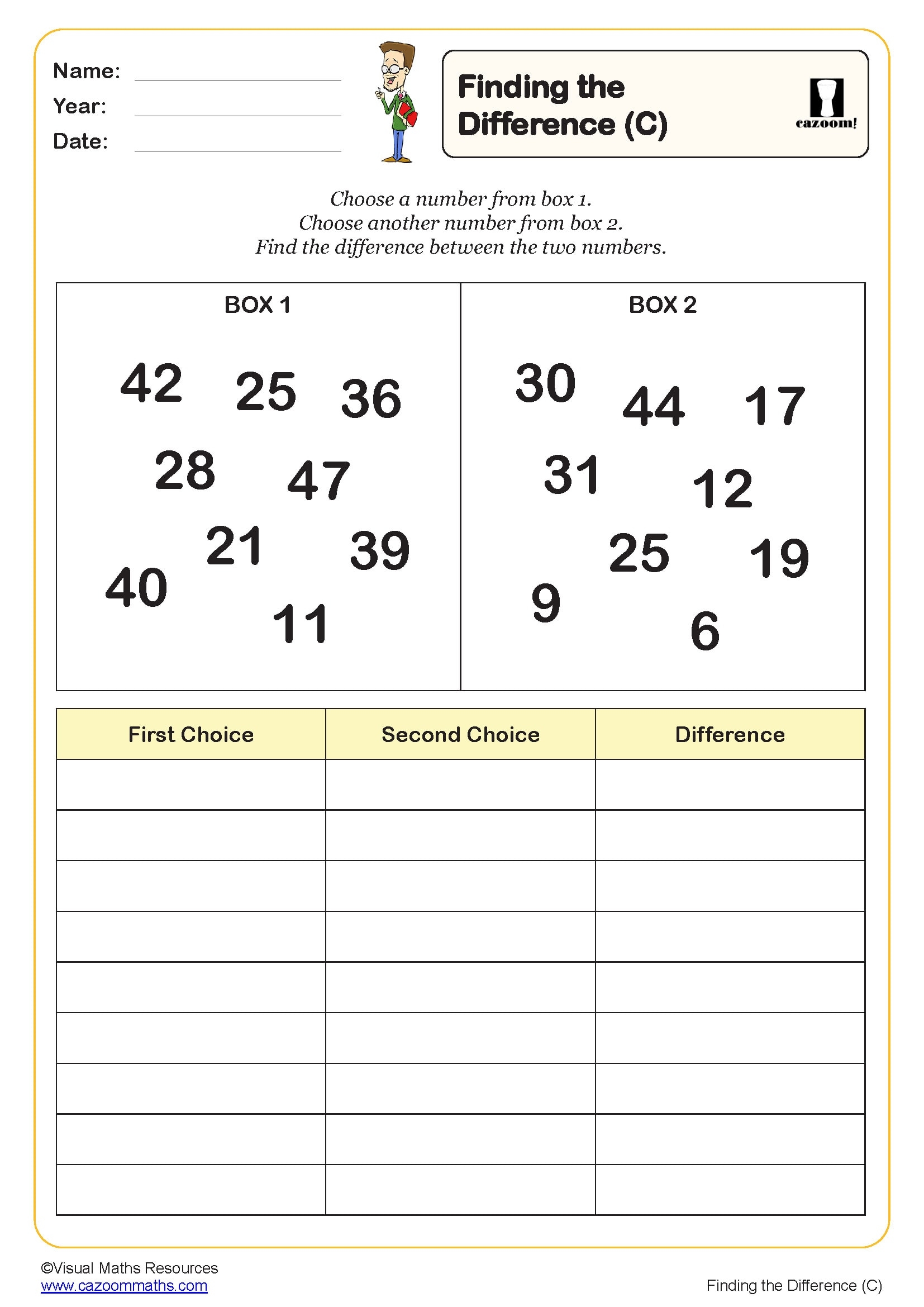 Finding The Difference C Worksheet PDF Printable Subtraction Worksheets Finding The Difference C Worksheet PDF Printable Subtraction Worksheets