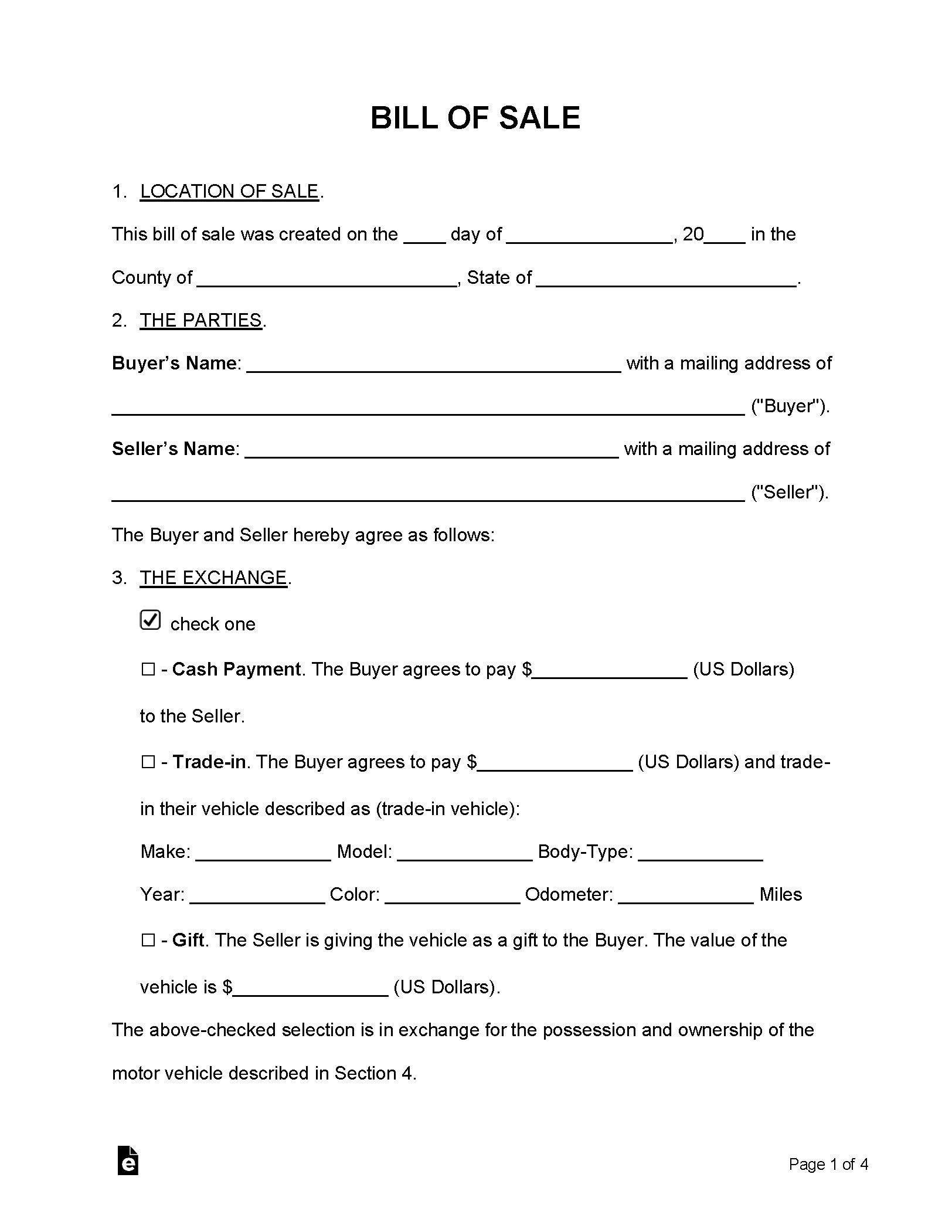 Free Bill Of Sale Templates