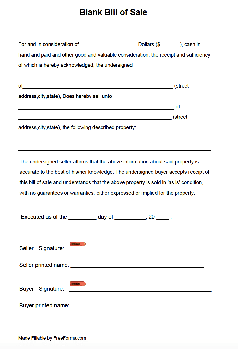 Empty Bill Of Sale