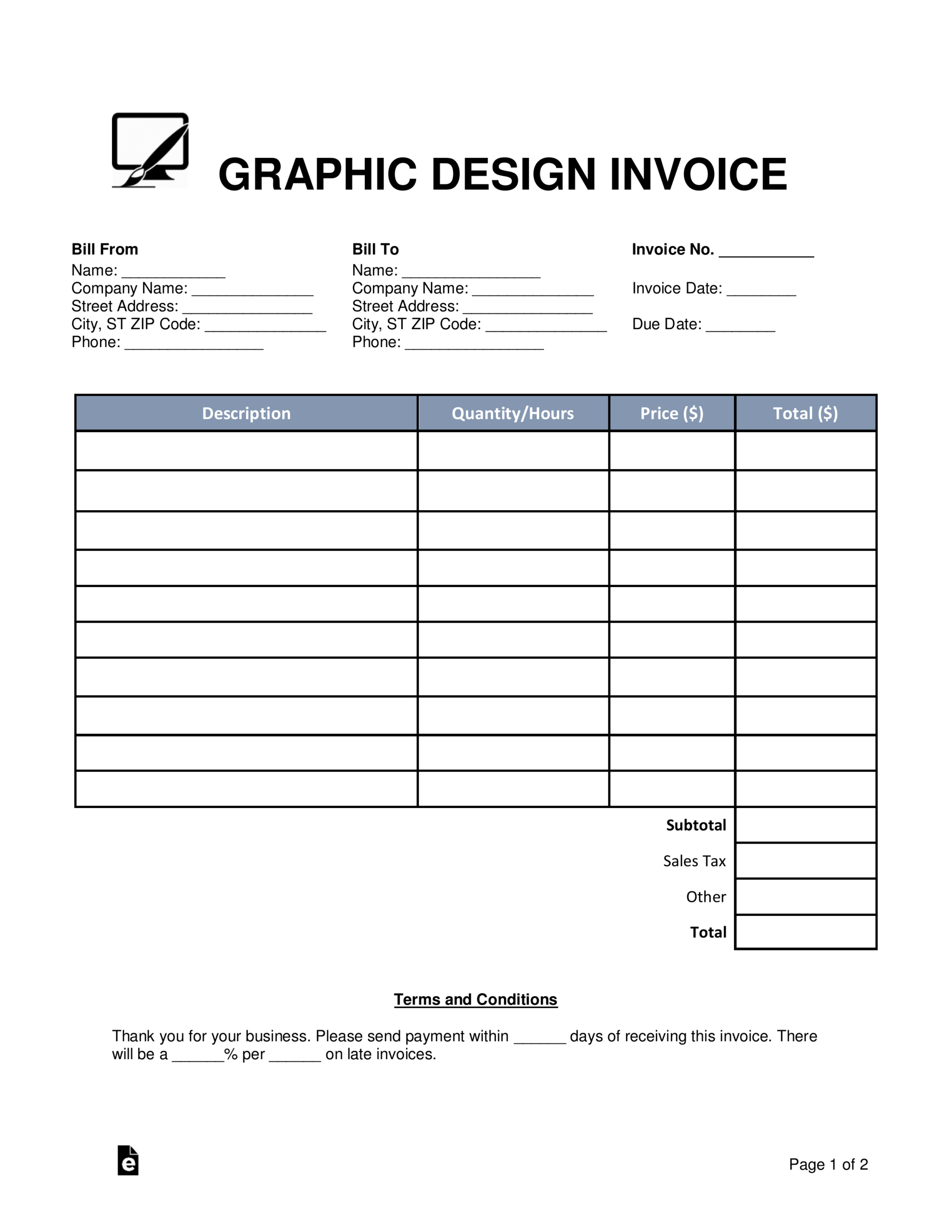 Free Blank Invoice Templates 30 PDF EForms