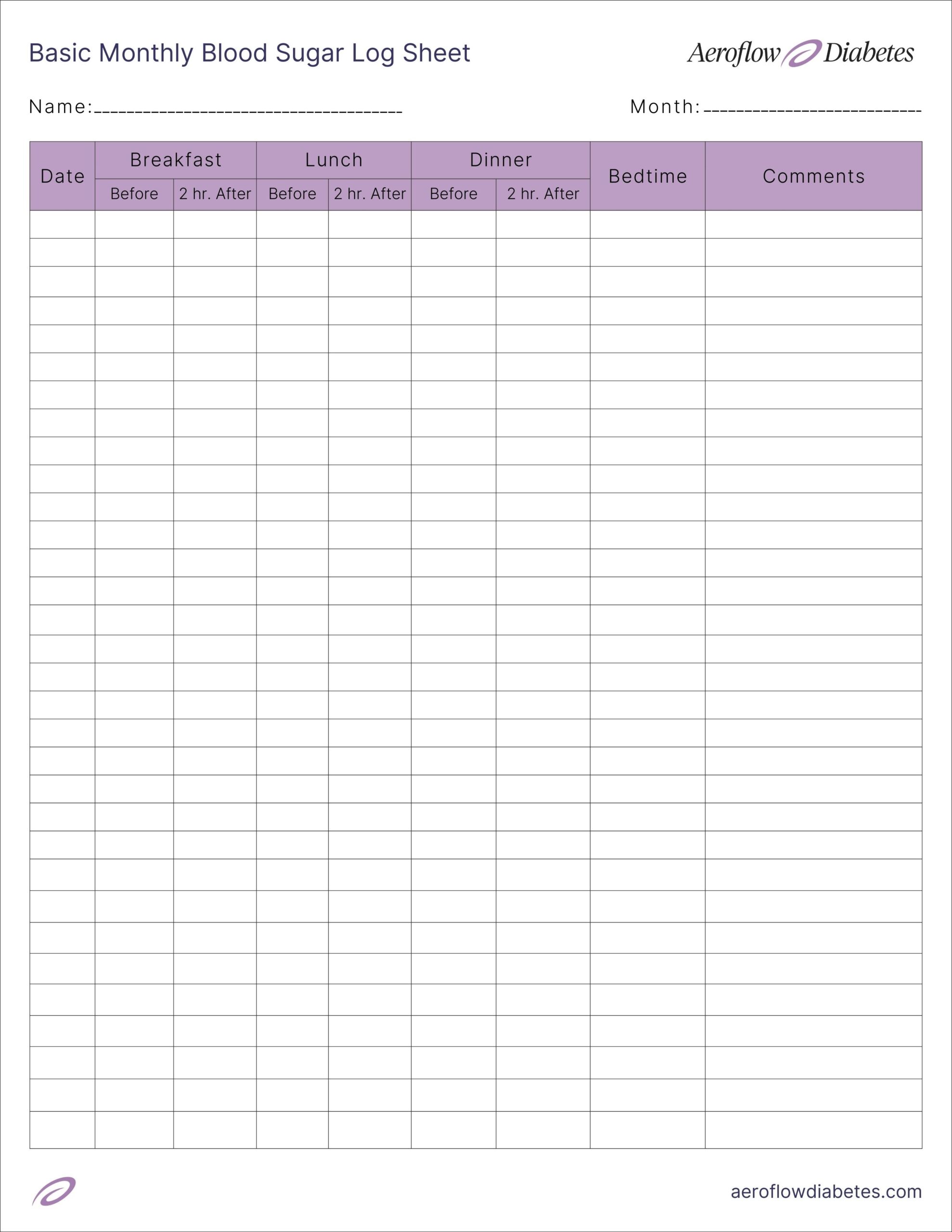 Printable Blood Sugar Log