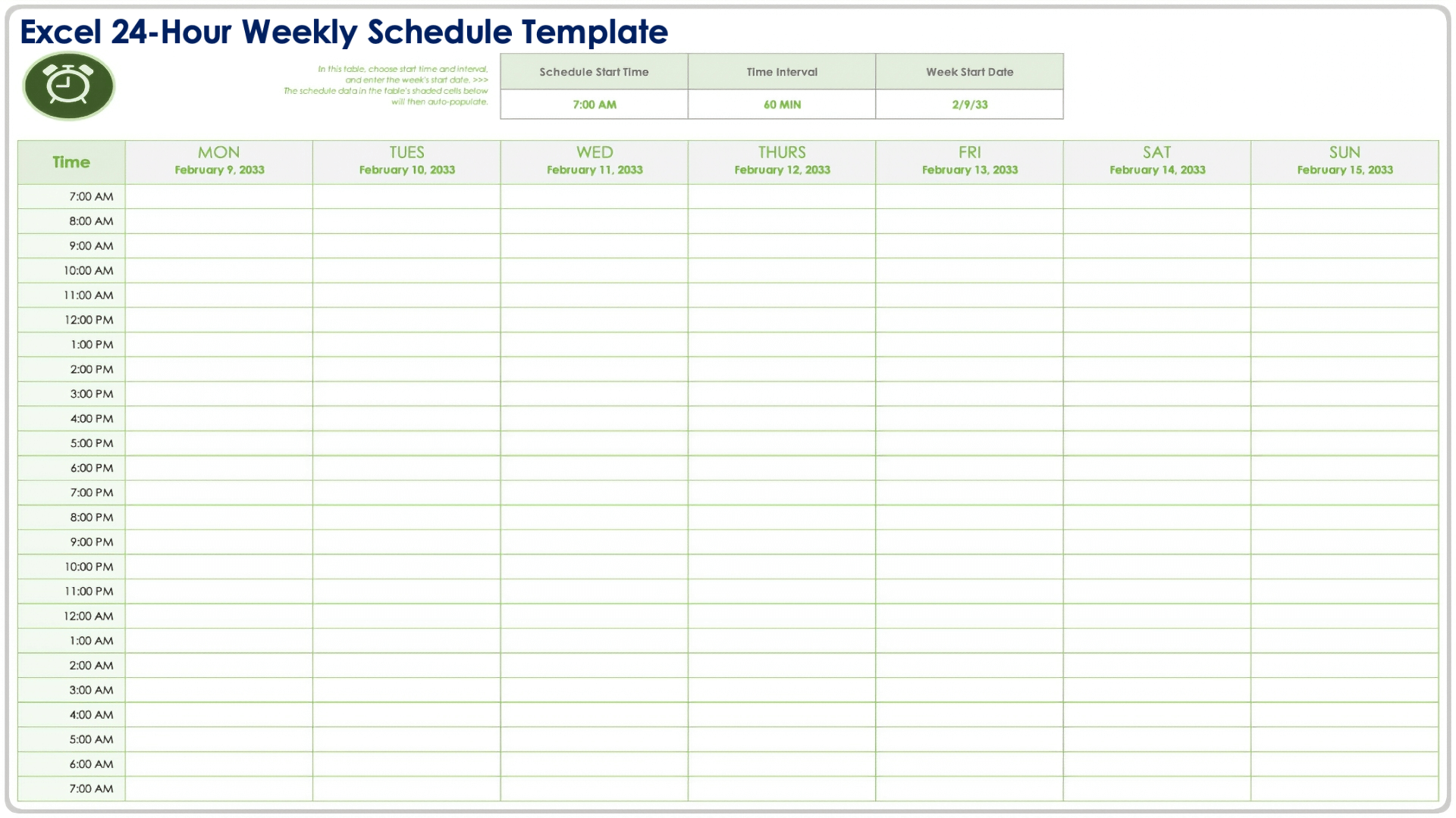 Template For Hourly Weekly Schedule