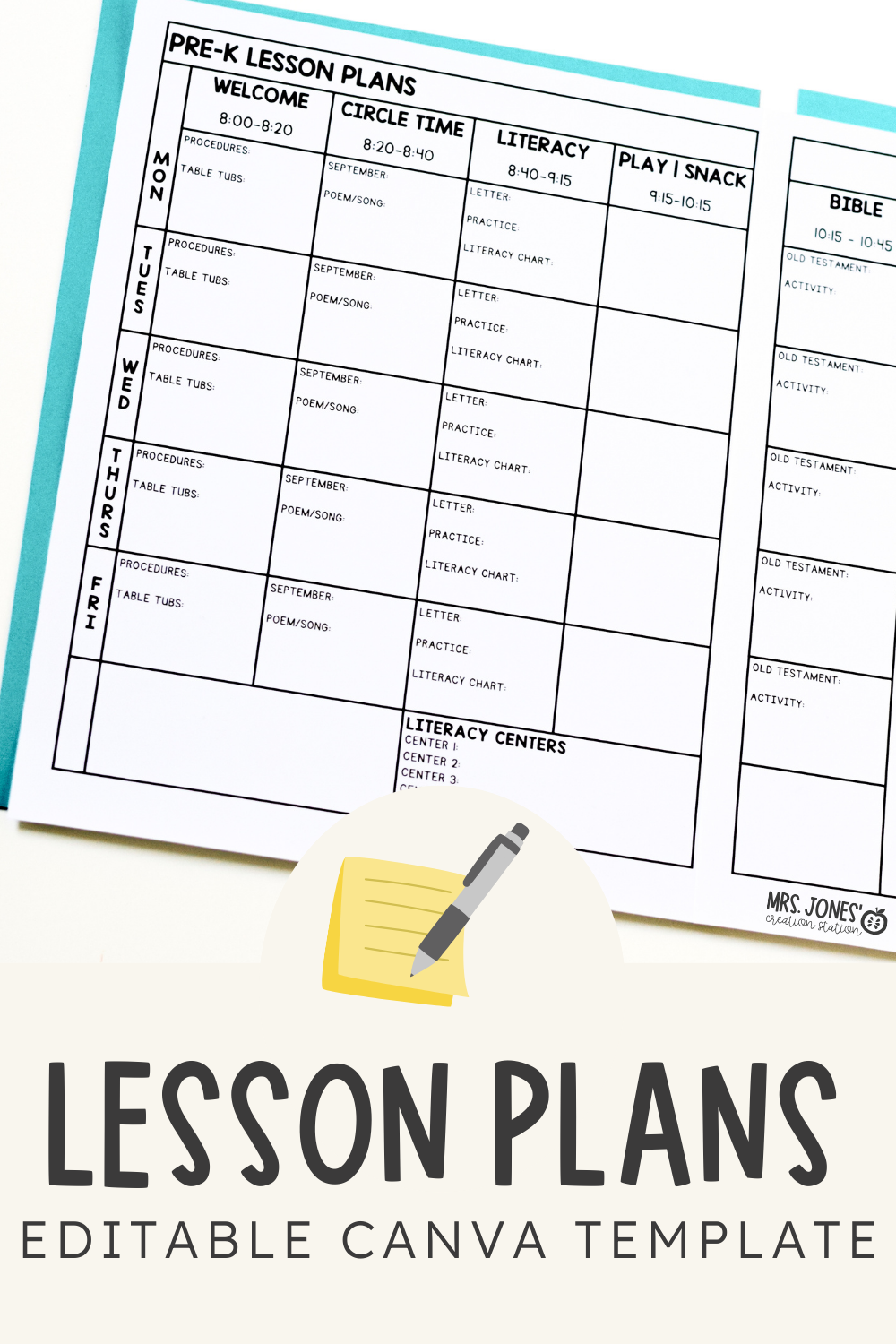 FREE LESSON PLAN TEMPLATE Mrs Jones Creation Station