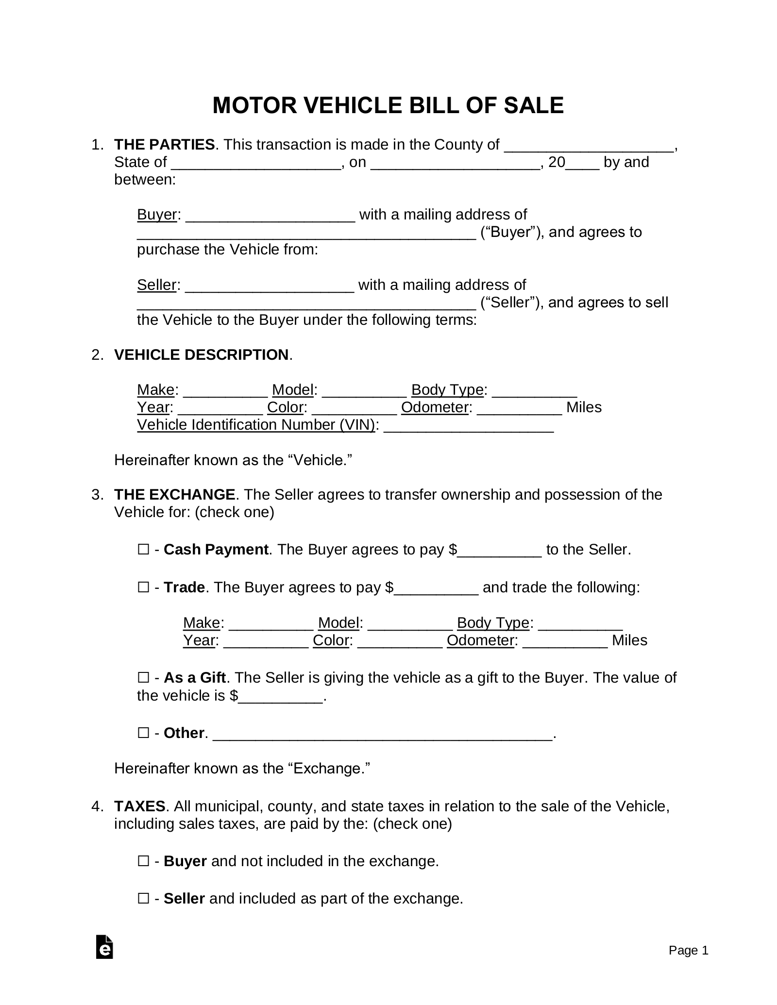 Used Vehicle Bill Of Sale Template