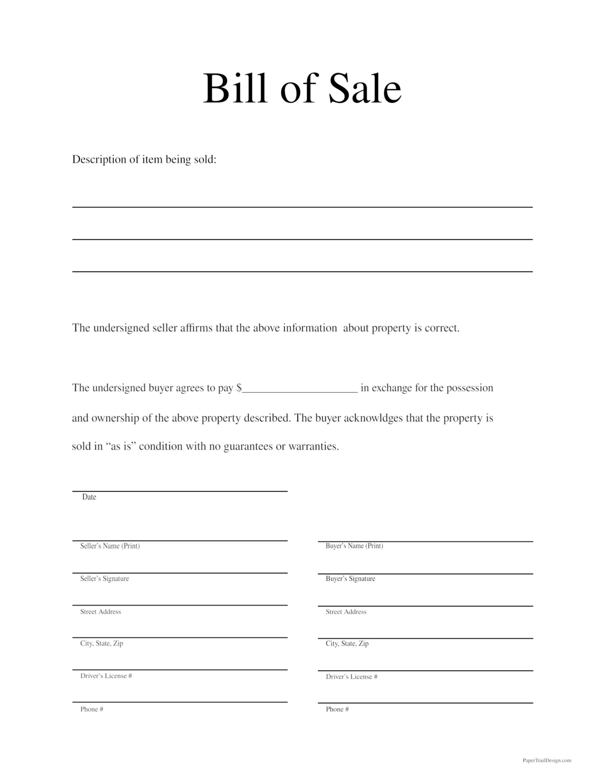 free bill of sale templates