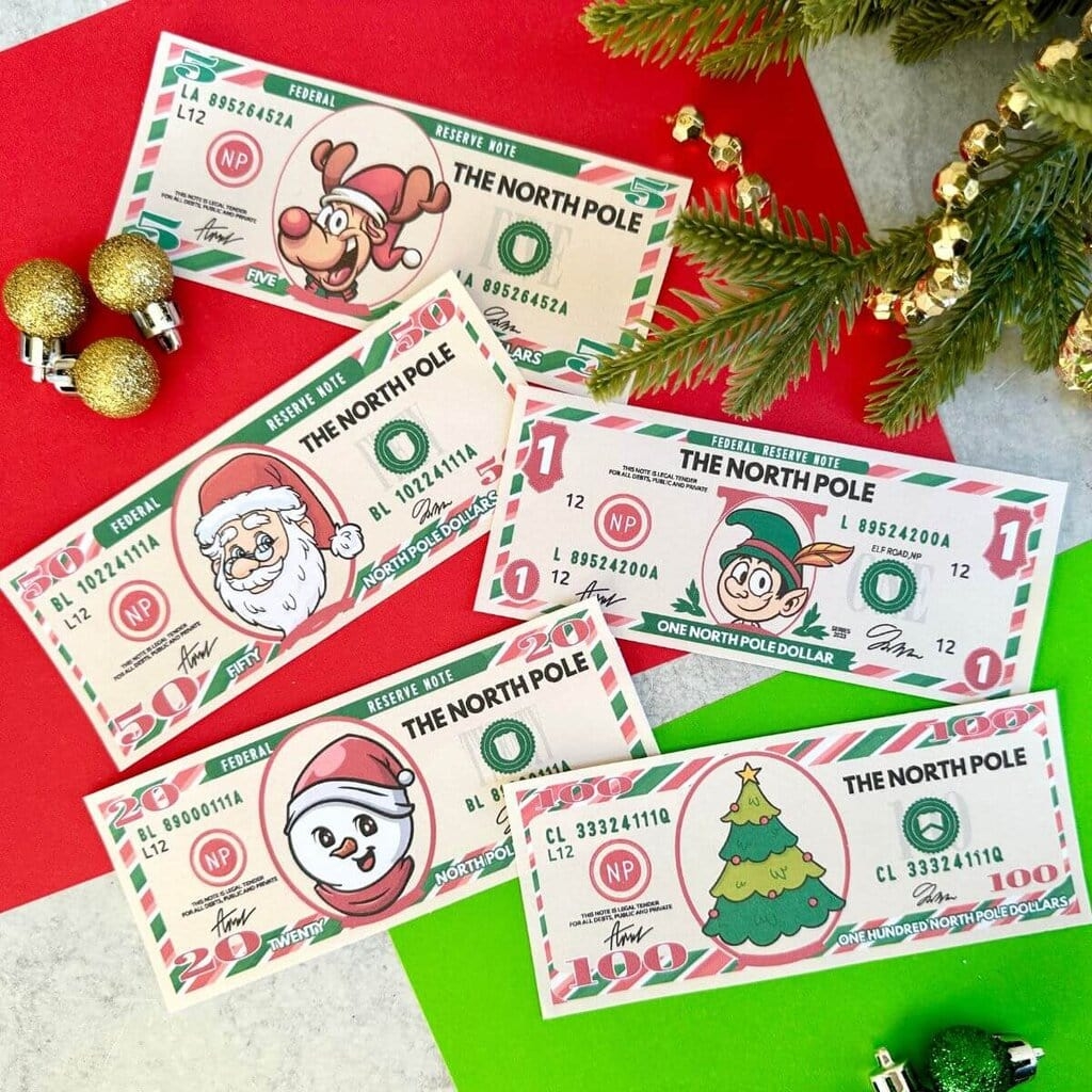 Free Printable Christmas Play Money aka North Pole Dollars 