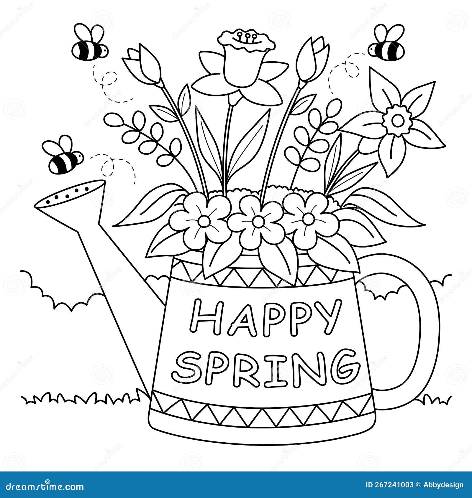 Happy Spring Flower Coloring Page For Kids Stock Vector Illustration Of Background Drawing 267241003