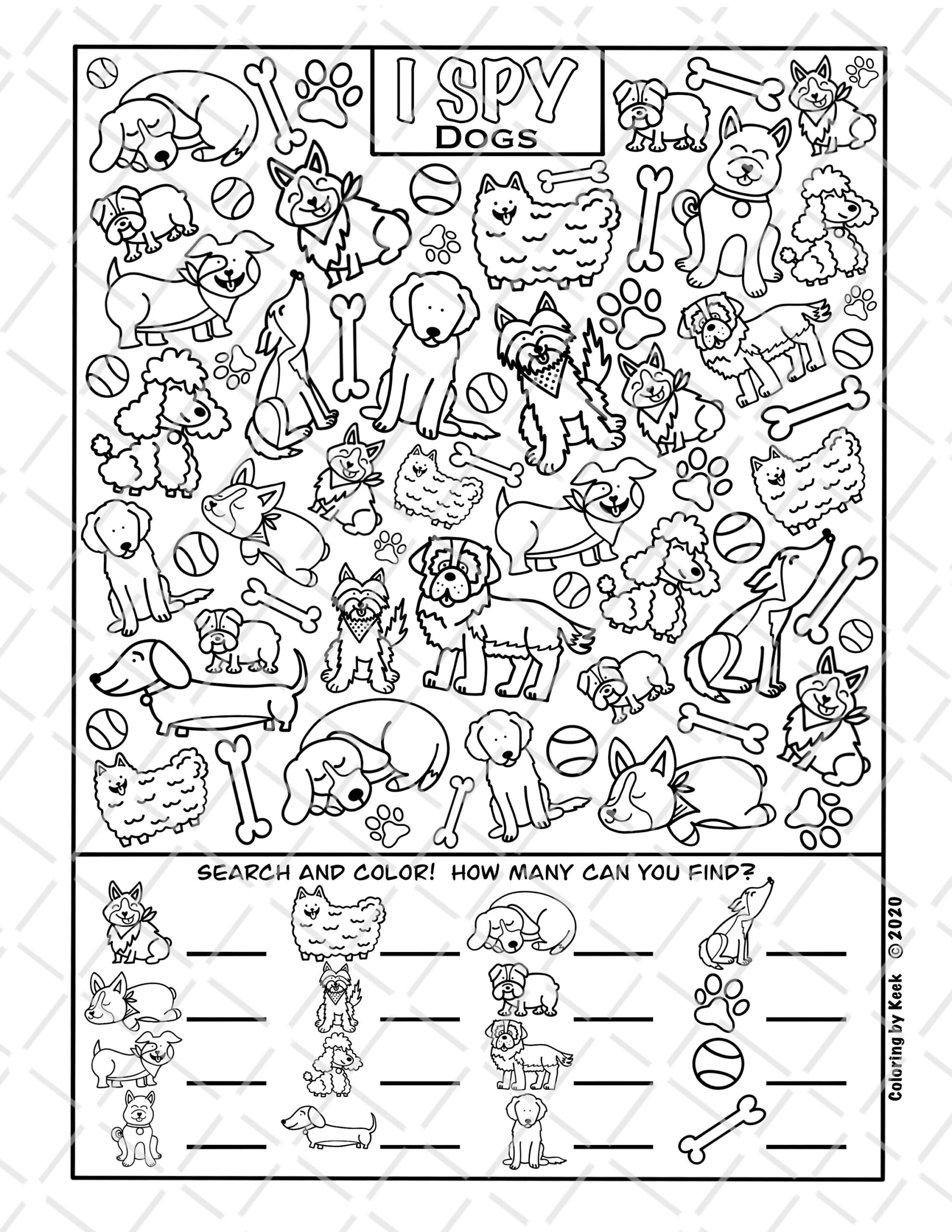 I Spy Dogs Coloring Page Search And Count Activity printable Digital Download Etsy