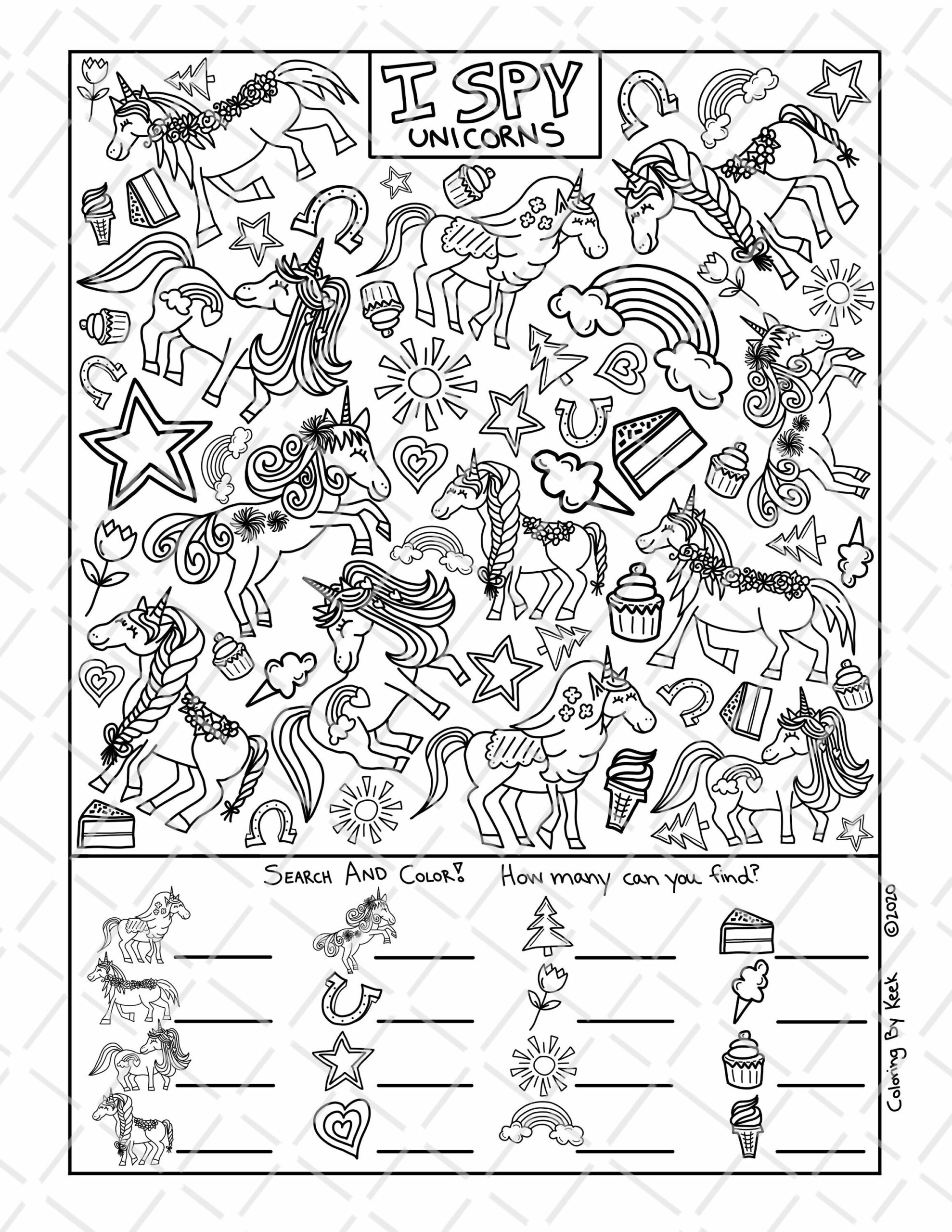 I Spy Unicorns Coloring Page Kids Activity Print digital Download Etsy