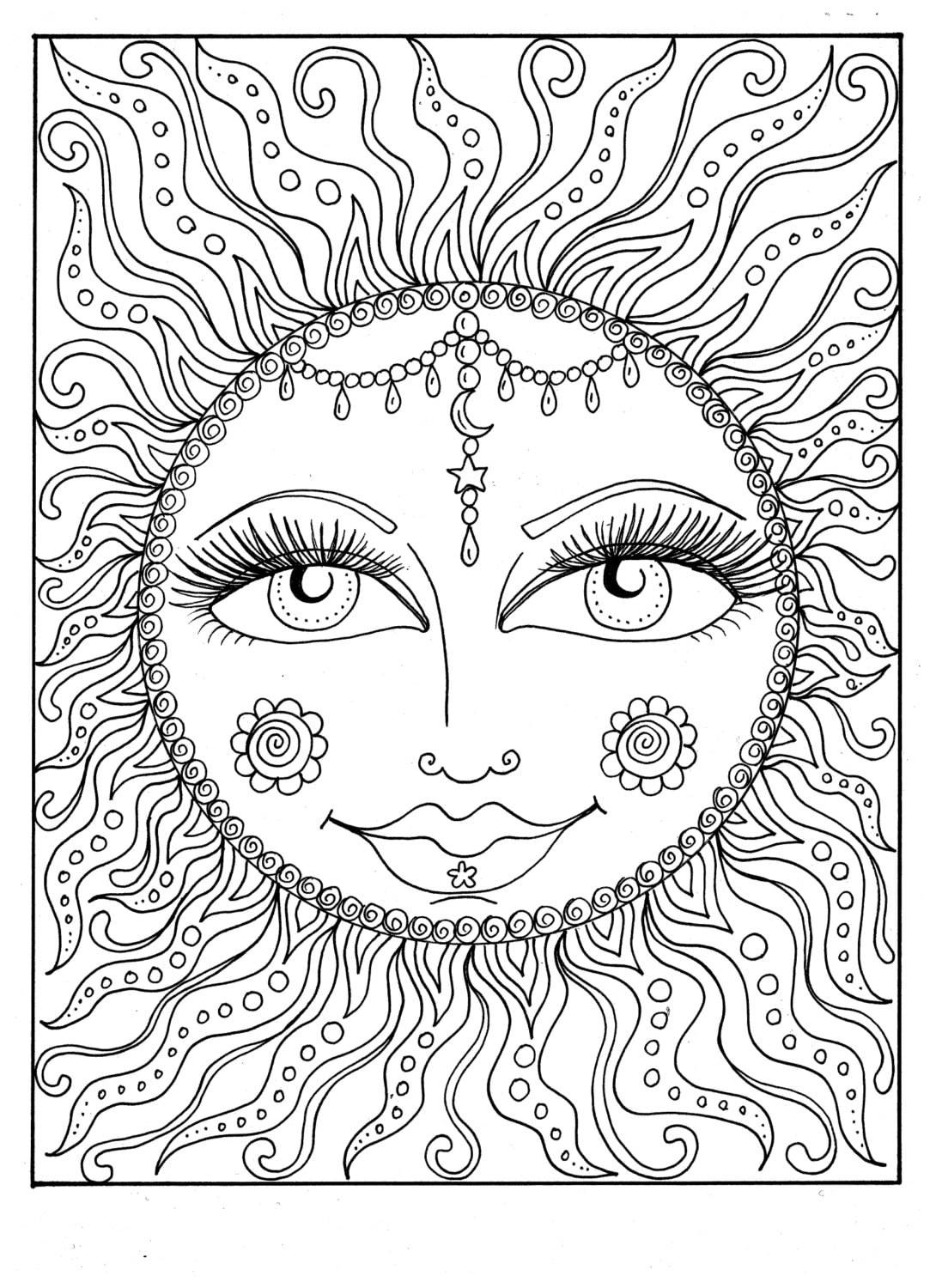 Instant Download SUN Summer Coloring Page Adult Coloring Page To Color Beach Coloring cosmic Celestial Etsy Instant Download SUN Summer Coloring Page Adult Coloring Page To Color Beach Coloring cosmic Celestial Etsy