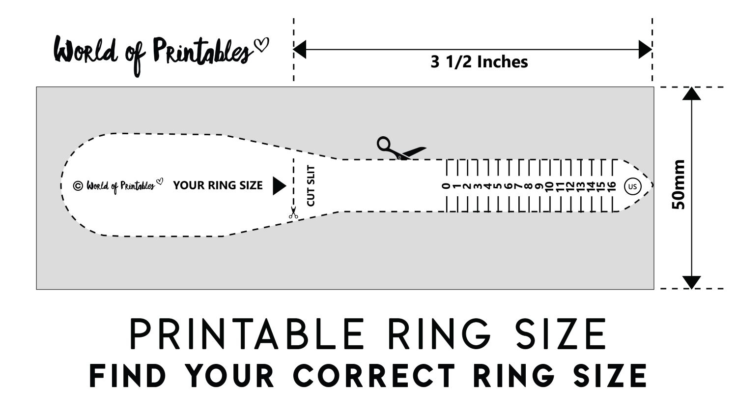 Mens Printable Ring Sizer Printable Ring Size Ring Measurement US Ring Size Gauge 27 Piece