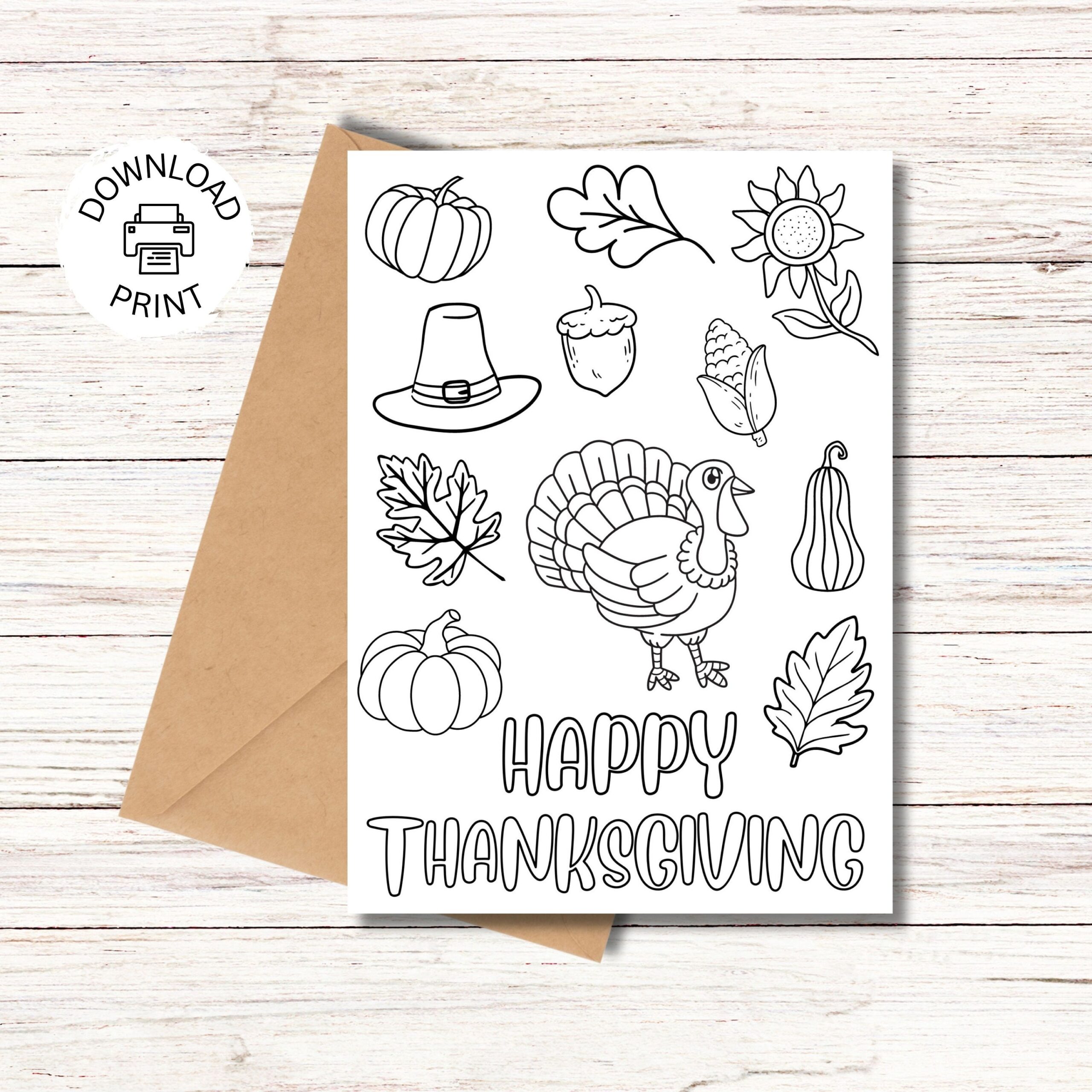 Printable Coloring Card Happy Thanksgiving Color Your Own Card Thanksgiving Wishes Print And Color Instant Download Etsy Australia