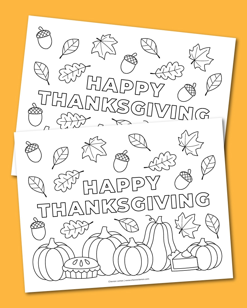 Printable Happy Thanksgiving Coloring Page Chevron Lemon