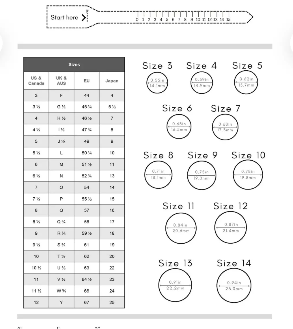 Printable Ring Measurement Chart