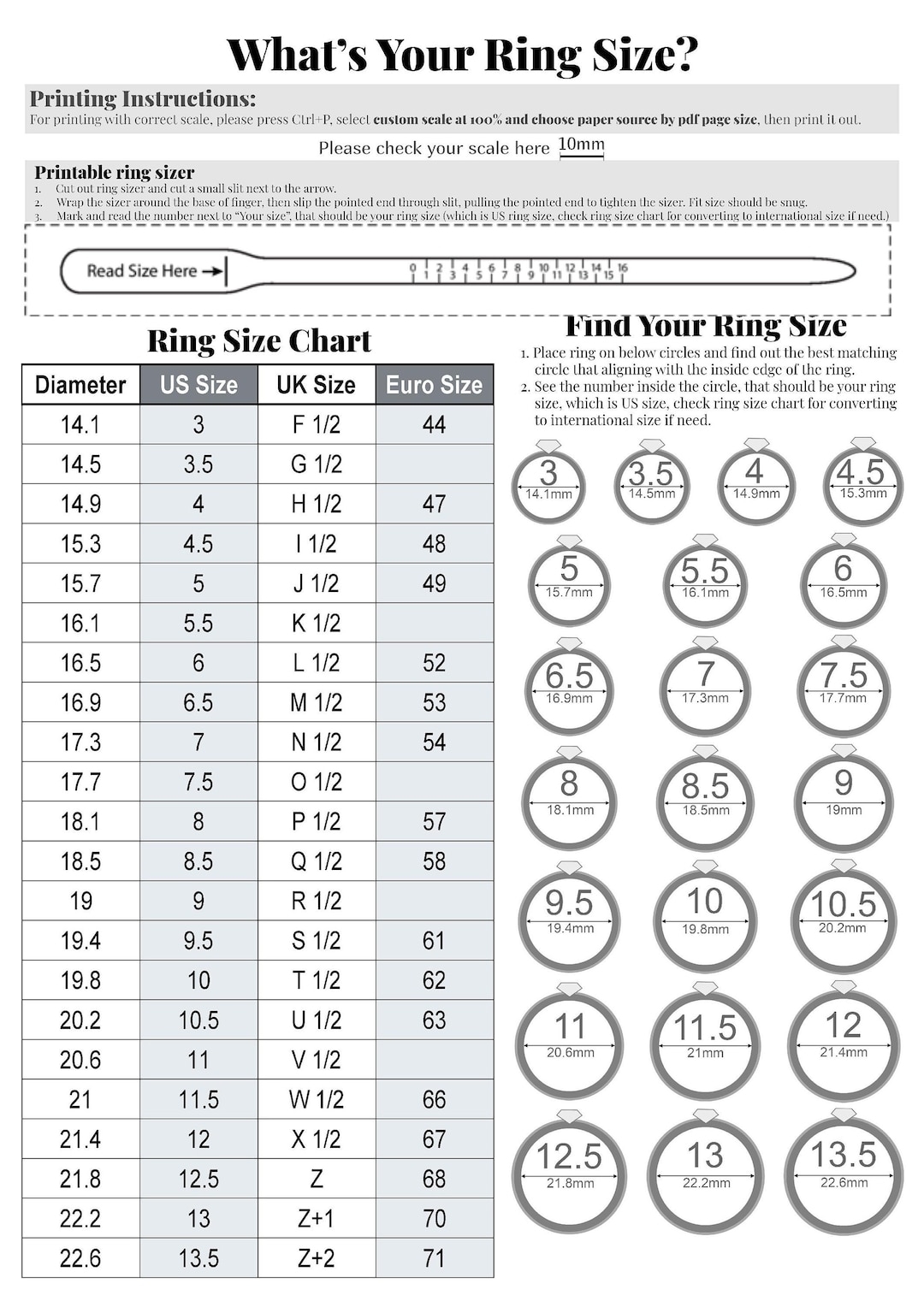Ring Chart Printable Ring Measure Print Out Chart Template General Ring Size Chart Printable Ring Sizer With
