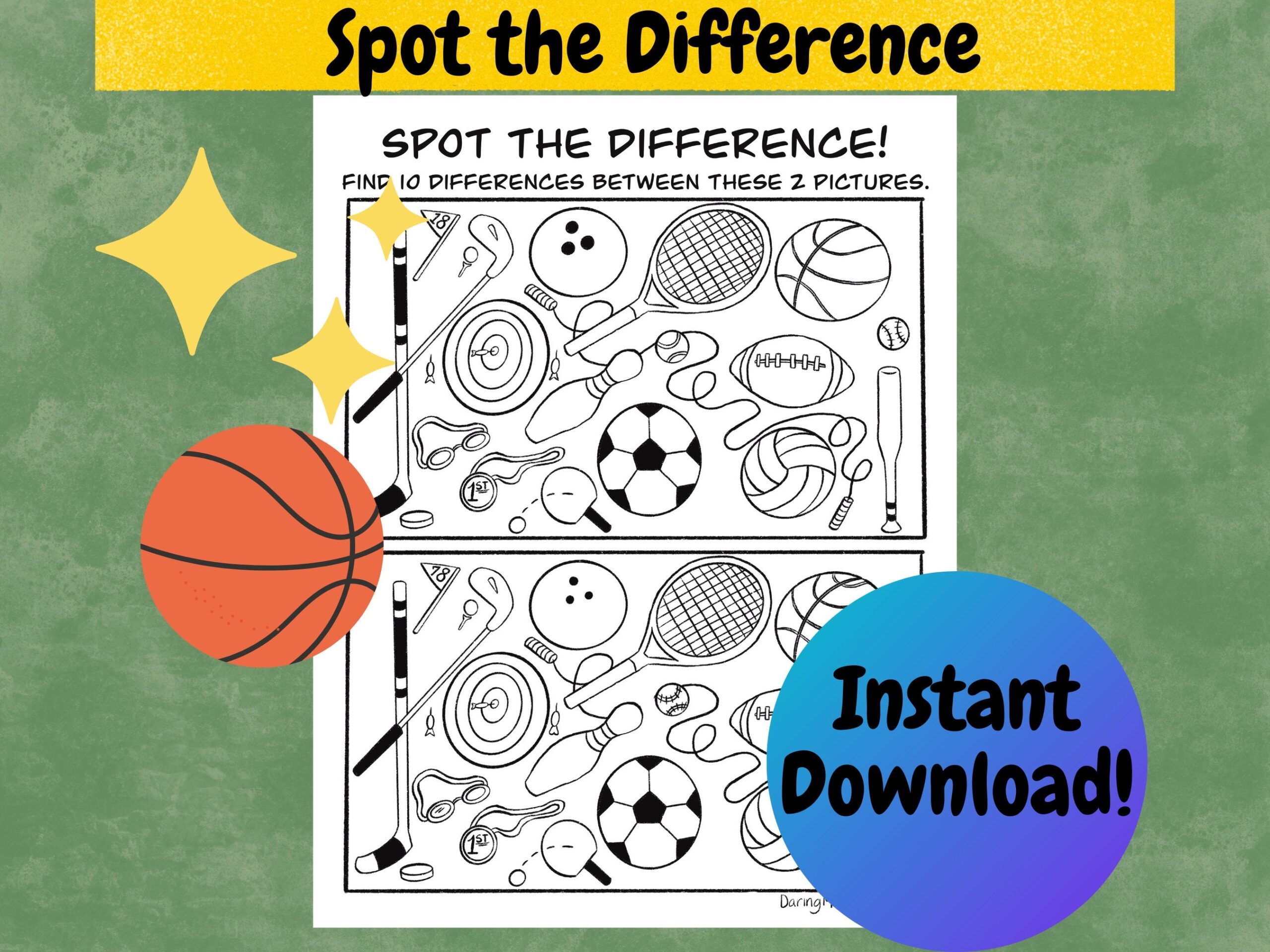 Spot The Difference Sports Coloring Sheet Instant Download Printable Game Sports PDF Kids Activity Sheet Etsy Israel