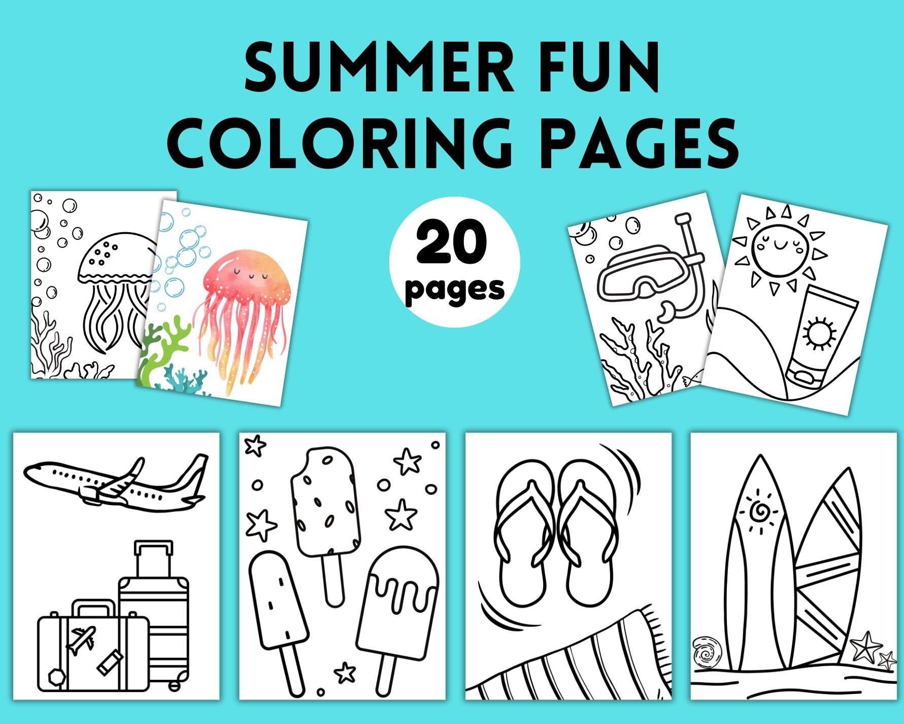 Summer Fun Coloring Page Set Instant Download Pool Party Activity Summer Party Favors Beach Party Games Kids Camp Coloring Pages Etsy