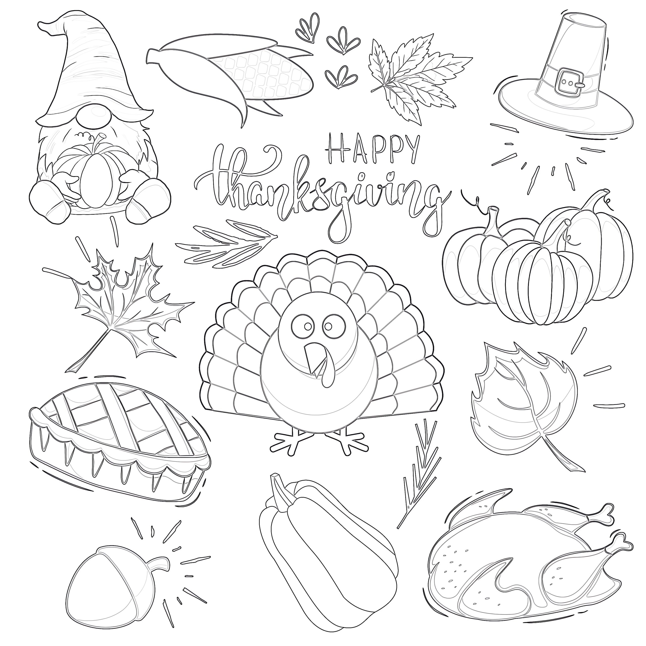 Thanksgiving Day Set Coloring Page Coloring Pages Mimi Panda