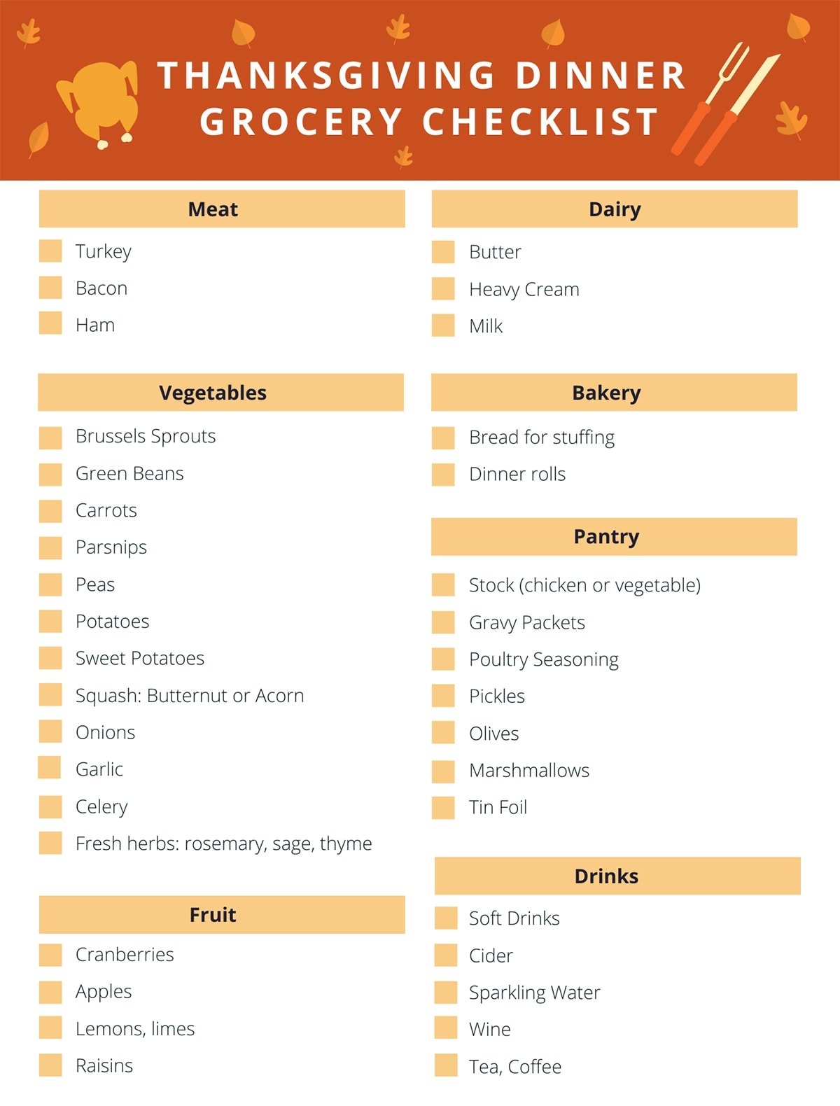 Thanksgiving Day Food List