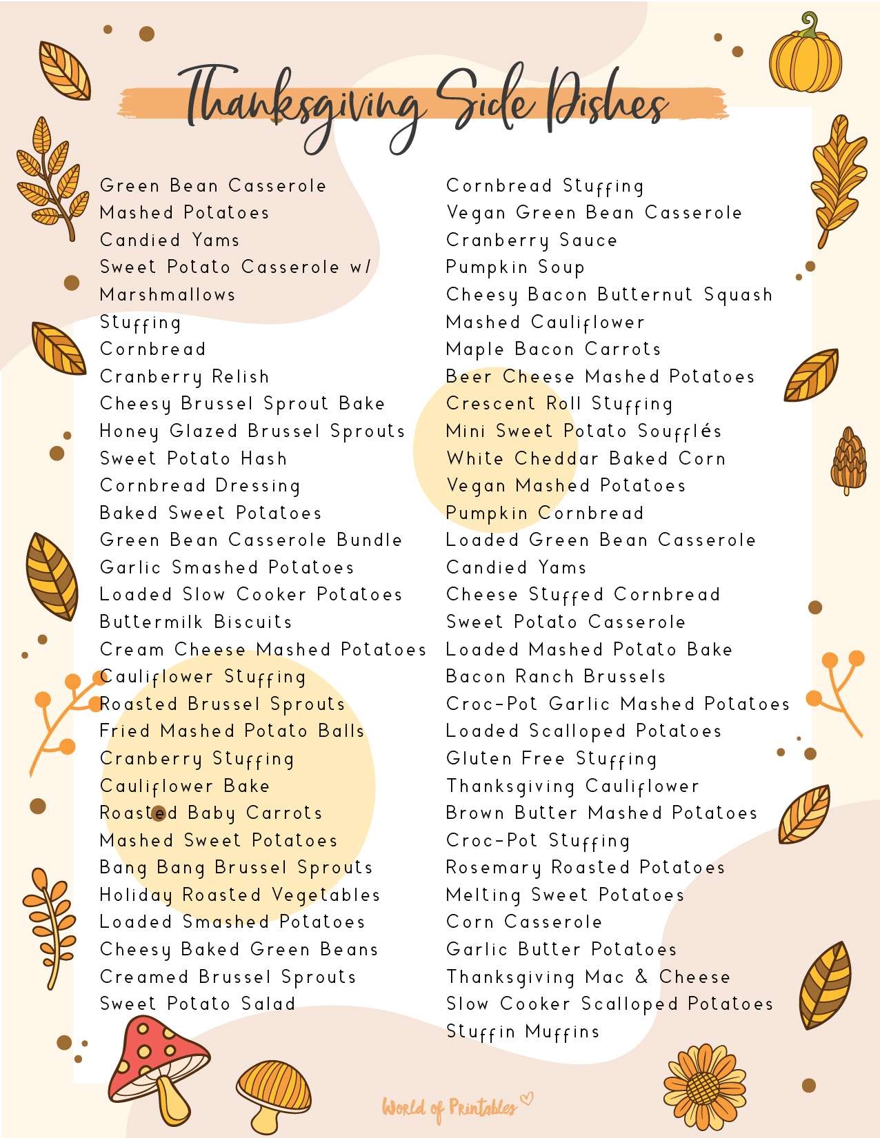 Thanksgiving Food Checklist Food List Printables World Of Printables