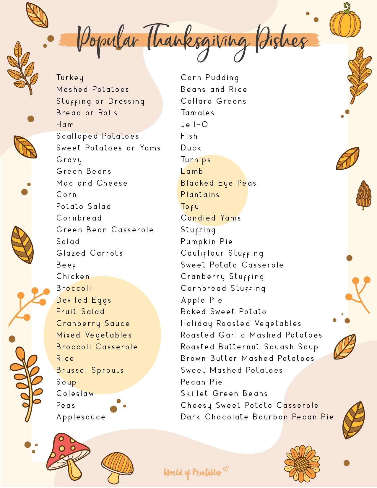 Traditional Thanksgiving Menu List