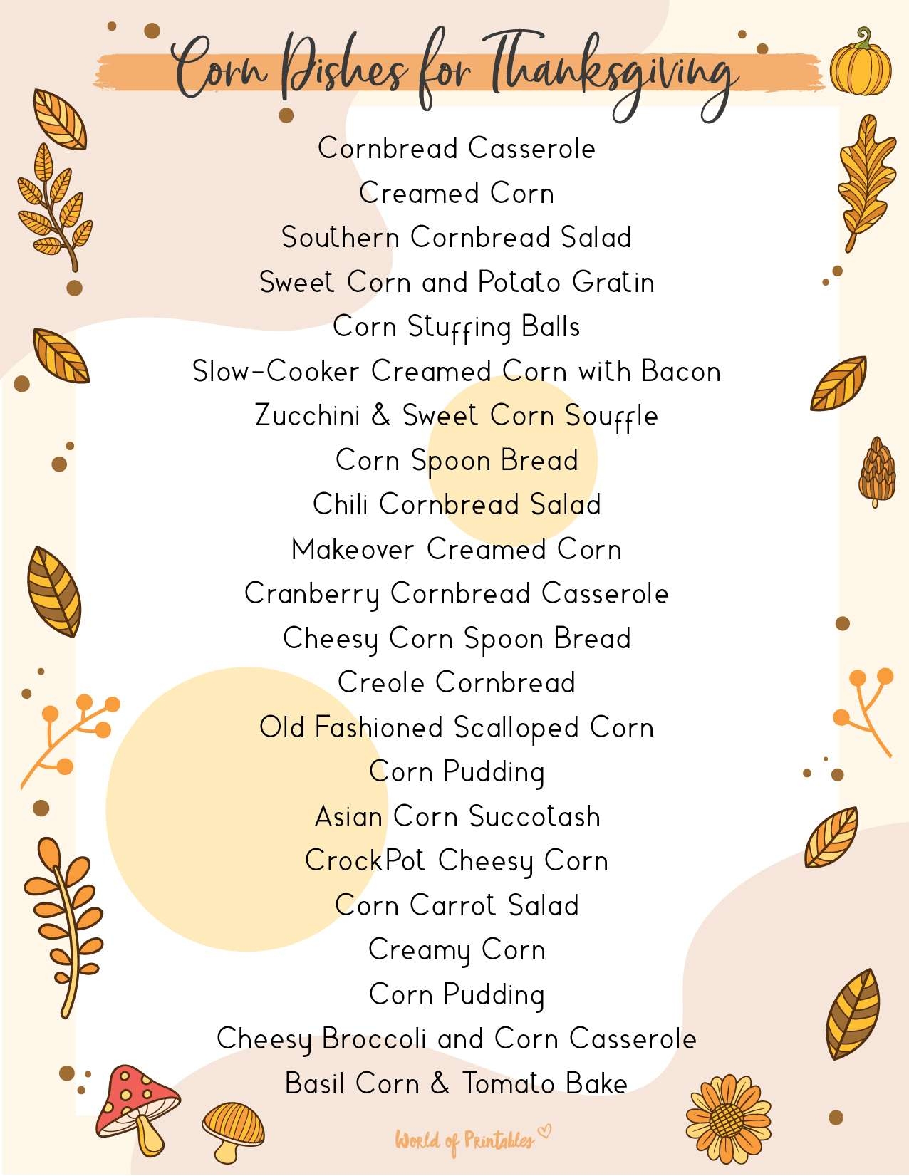 Food For Thanksgiving Dinner List