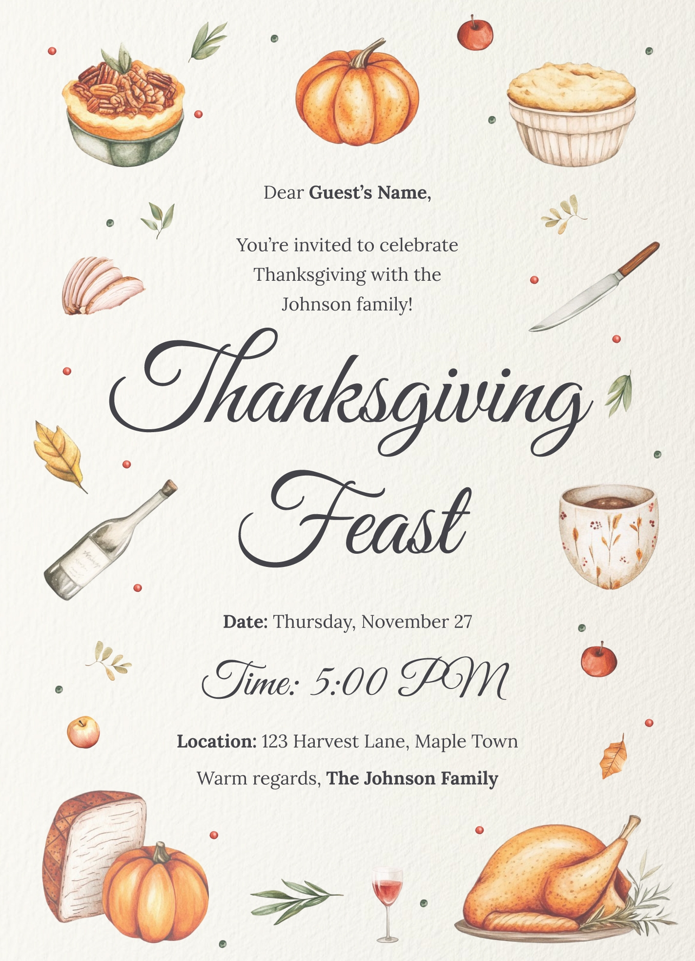 Thanksgiving Invitation Free Google Docs Template Gdoc io